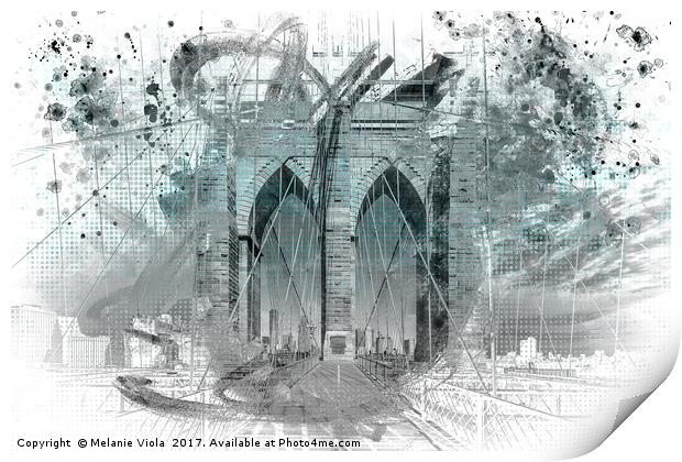 City Art Brooklyn Bridge in Detail | cyan Print by Melanie Viola