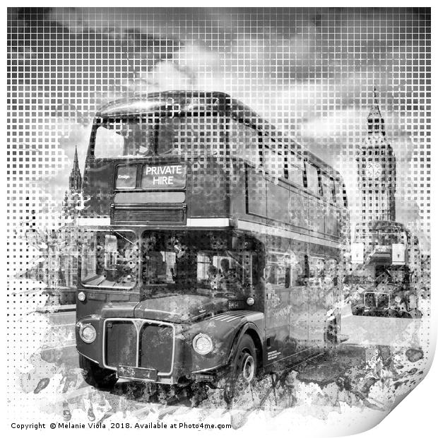 Graphic Art LONDON WESTMINSTER Buses | Monochrome Print by Melanie Viola