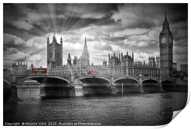 LONDON Westminster Bridge and red buses Print by Melanie Viola