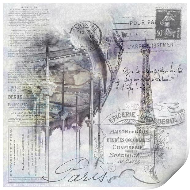 Paris Collage | Eiffel Tower and carousel Print by Melanie Viola