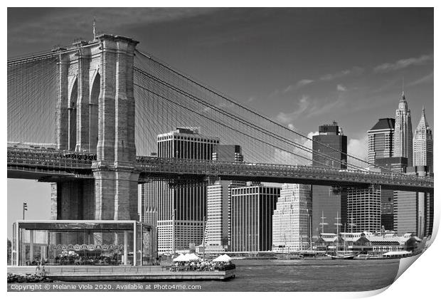 MANHATTAN SKYLINE & BROOKLYN BRIDGE Monochrome Print by Melanie Viola