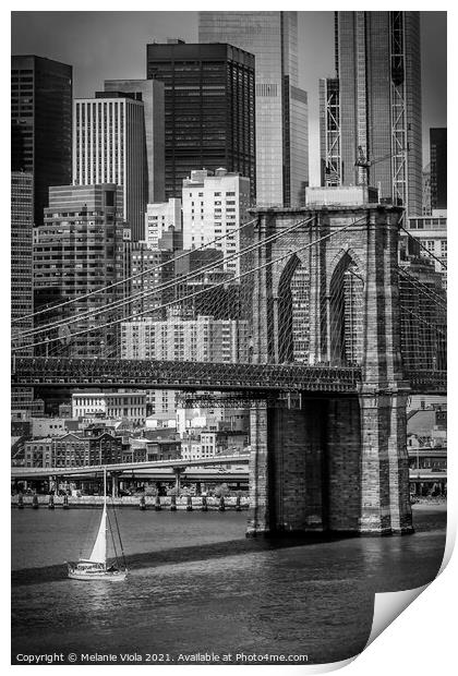 NEW YORK CITY Brooklyn Bridge & Lower Manhattan | monochrome Print by Melanie Viola