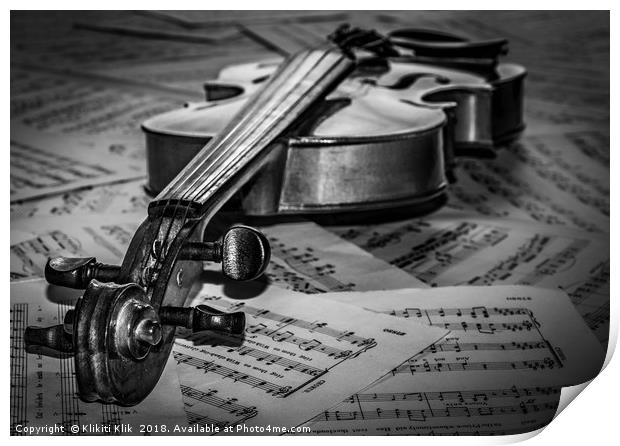 Black and white violin Print by Angela H