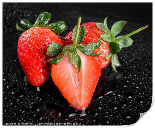Wet Strawberries Print by Angela H