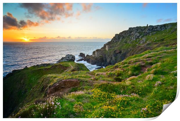 Botallack Sunset Print by Michael Brookes