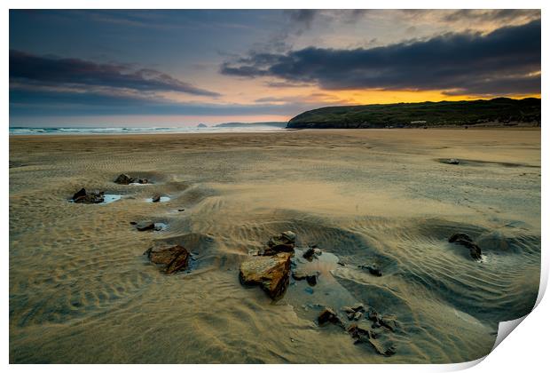 Low tide at Perranporth Print by Michael Brookes