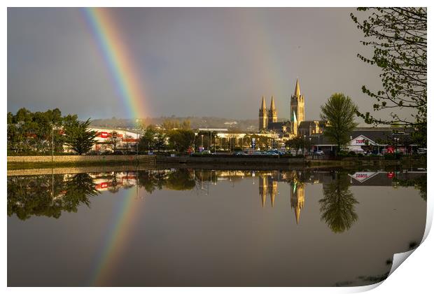 Rainbow and cathedral reflections Print by Michael Brookes