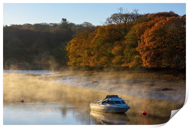 Autumn dawn mooring Coombe Print by Michael Brookes