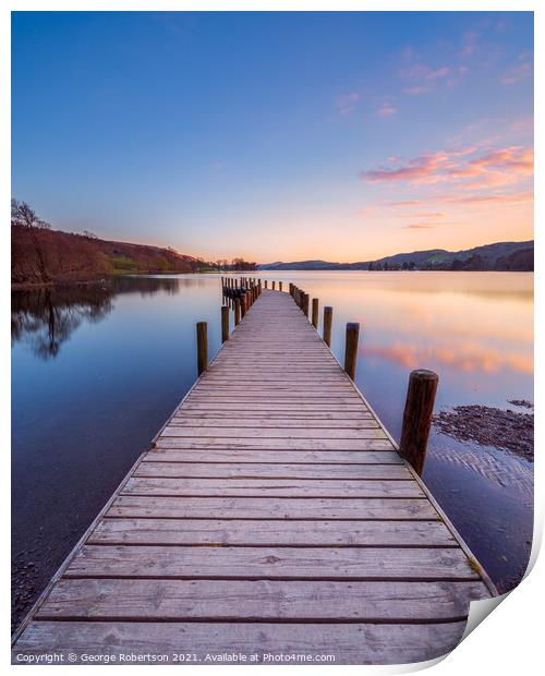 Coniston Jetty at sunset Print by George Robertson