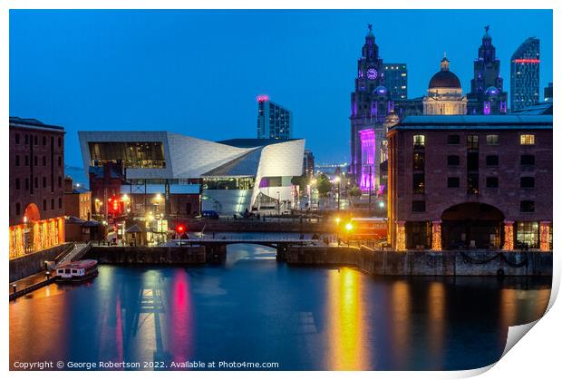 Liverpool Waterfront at night Print by George Robertson