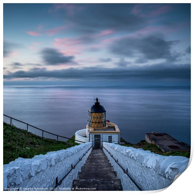St Abbs Head lighthouse sunset Print by George Robertson