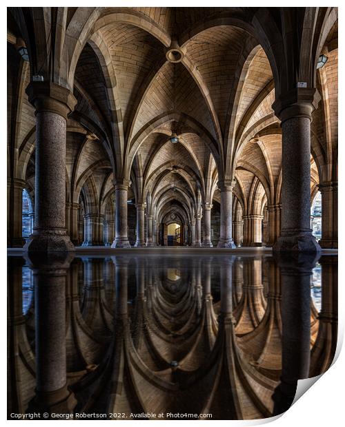Reflections of Glasgow Universtity Cloisters Print by George Robertson