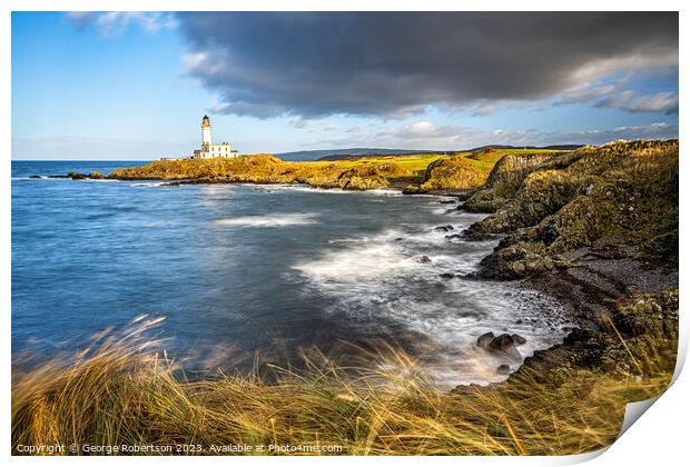 Stormy day at Turnberry Lighthouse Print by George Robertson