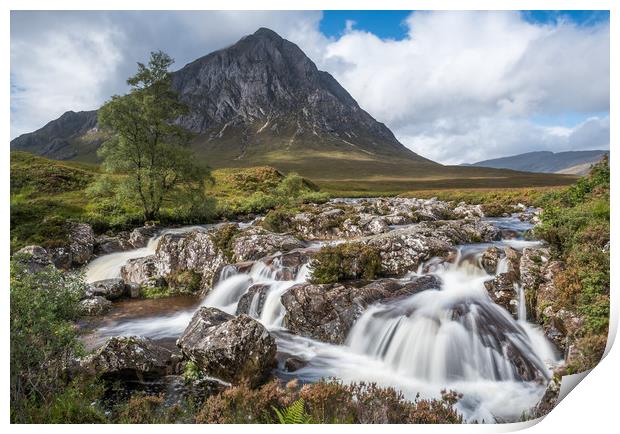 Buchaille Etive Mor and the waterfalls Print by George Robertson