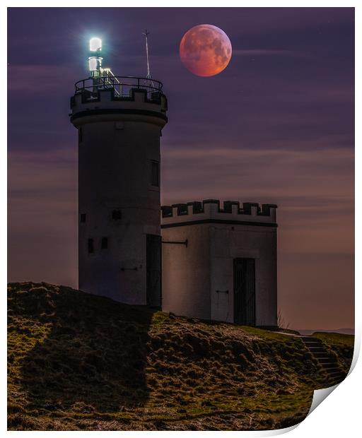 Blood Wolf Moon Over Elie Ness Lighthouse Print by George Robertson