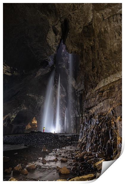 Caver in Gaping Gill Cavern Print by George Robertson