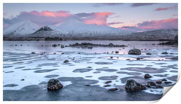 First light on a frozen Lochan na h-achlaise  Print by George Robertson