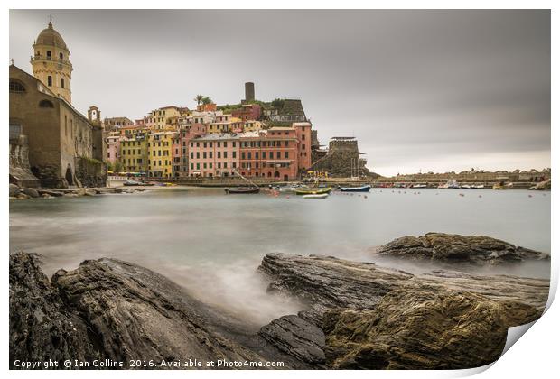 Cloudy Day in Vernazza, Italy Print by Ian Collins