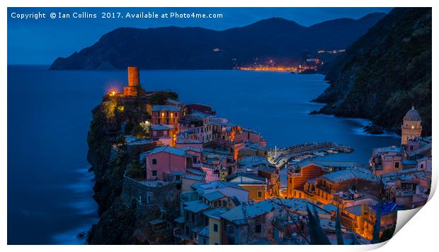 Dusk in Vernazza, Italy Print by Ian Collins