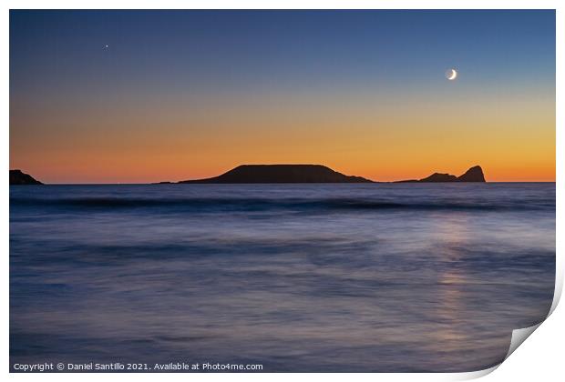 The moon at Worms Head Print by Dan Santillo