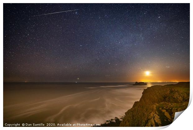 The Moon over Worms Head, Rhossili at Night Print by Dan Santillo