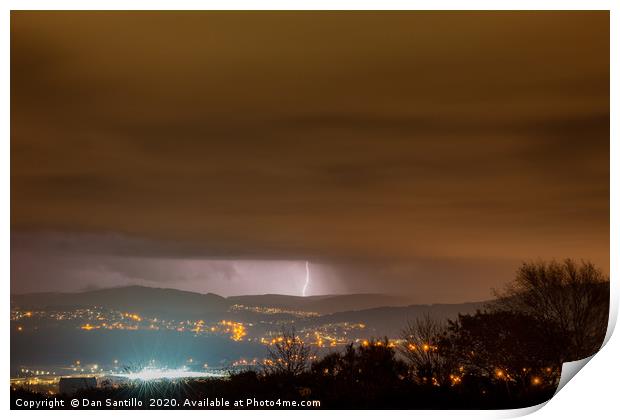 Lightning over Swansea Valley Print by Dan Santillo