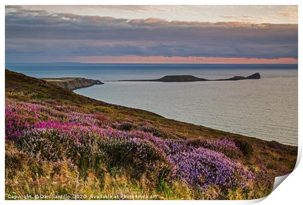 Worms Head and Rhossili Bay from Rhossili Down, Go Print by Dan Santillo