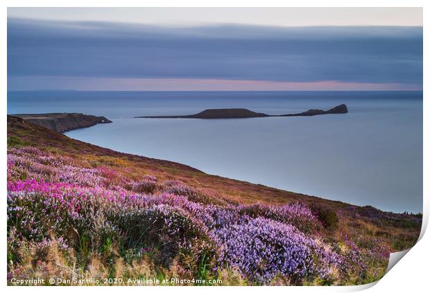 Worms Head and Rhossili Bay from Rhossili Down, Go Print by Dan Santillo