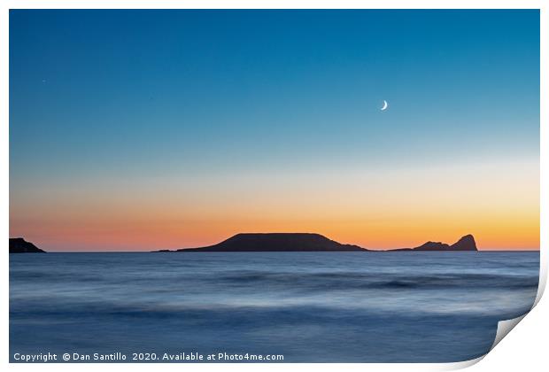 Worms Head, Rhossili Bay with the moon Print by Dan Santillo