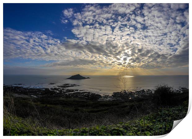 Mewstone Sunset from Wembury Point Print by Jon Rendle