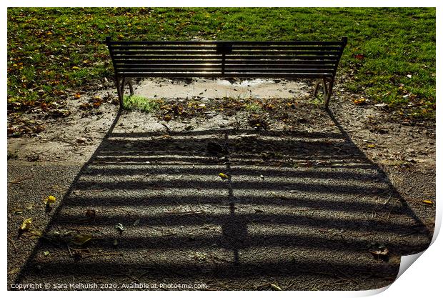 Shadows of a bench Print by Sara Melhuish