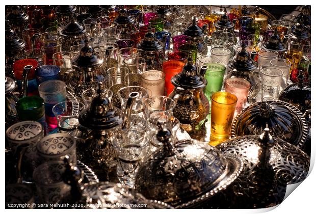 Tea pots and glassware  Print by Sara Melhuish