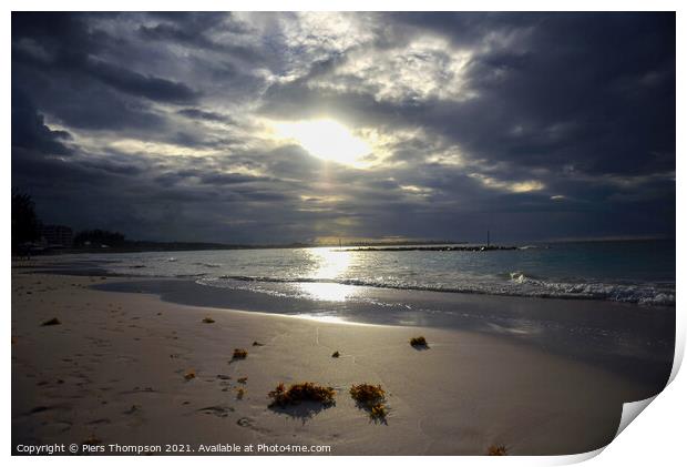 Dover beach in Barbados at Sunset Print by Piers Thompson