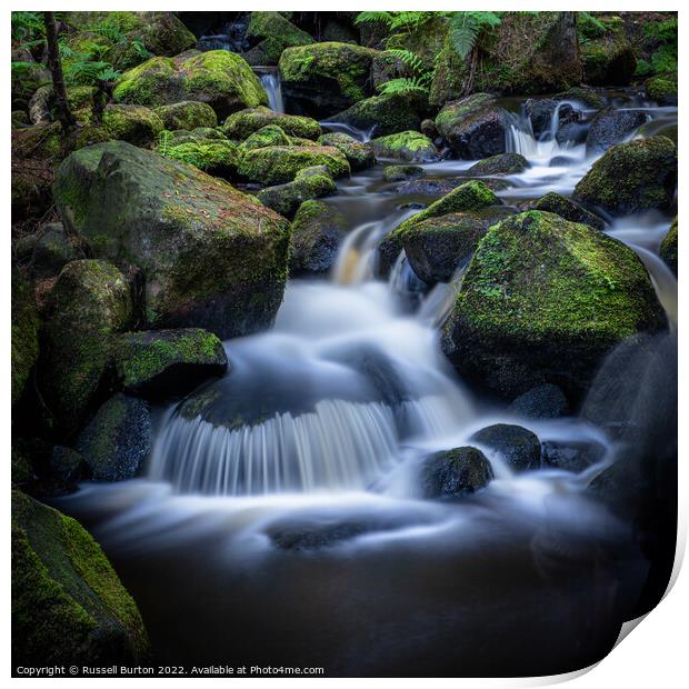 Wyming Brook cascades Print by Russell Burton