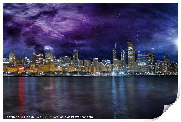 Spacey Chicago Skyline Print by Frankie Cat