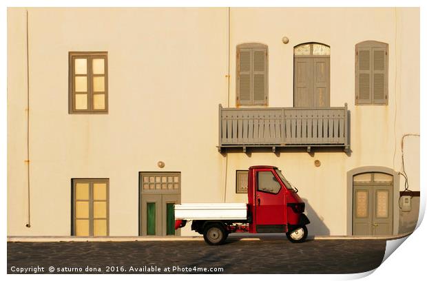 a  three wheeler pick-up in Mandraki Nisyros Dodec Print by saturno dona