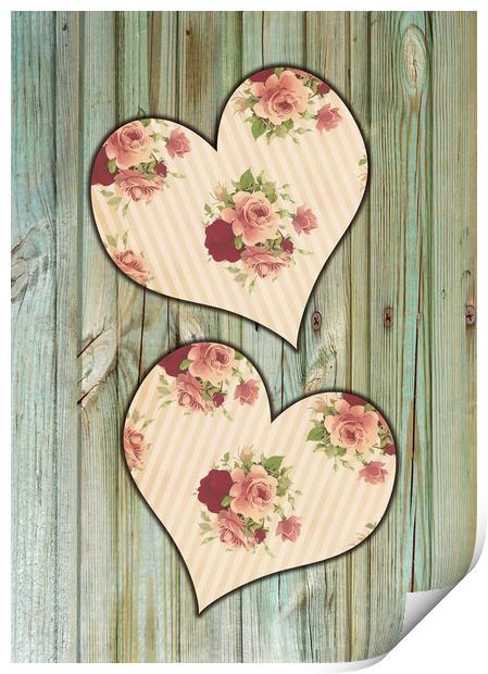 two hearts with roses Print by Dagmar Giers