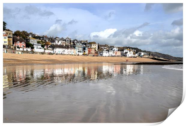 Lyme Regis reflected in the sand and sea Print by Lynn Carter