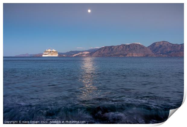 Moonlight Departure from Agios Nikolaos, Crete Print by Kasia Design