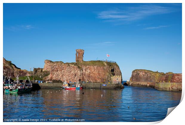 Fishing Boats in Historic Dunbar Harbour Print by Kasia Design