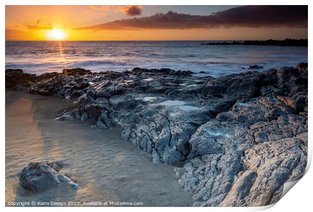 Playa La Arena Sunset on the Rocks, Tenerife Print by Kasia Design