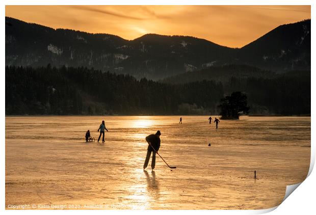 Enjoying frozen Lake at Sunset, Bavaria Print by Kasia Design