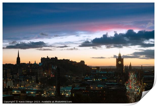 Edinburgh City Skyline Sunset from Calton Hill Print by Kasia Design