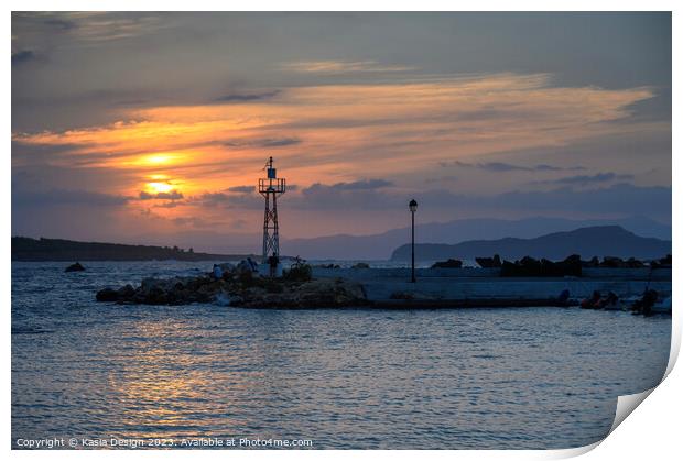 Sunset over Nea Chora Harbour Print by Kasia Design