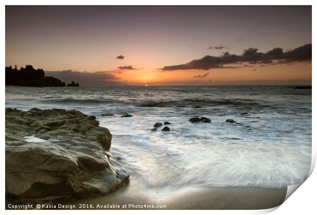 Sunset on the Rocks on Playa La Arena Print by Kasia Design