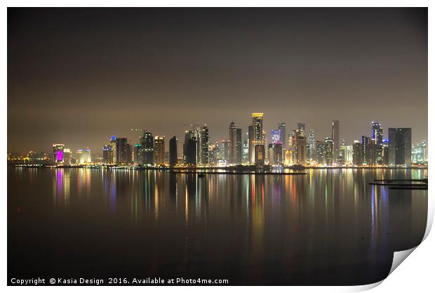 Evening Reflections of Downtown Doha Print by Kasia Design