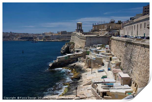 Small Harbour near St. Elmo Fort, Valletta Print by Kasia Design