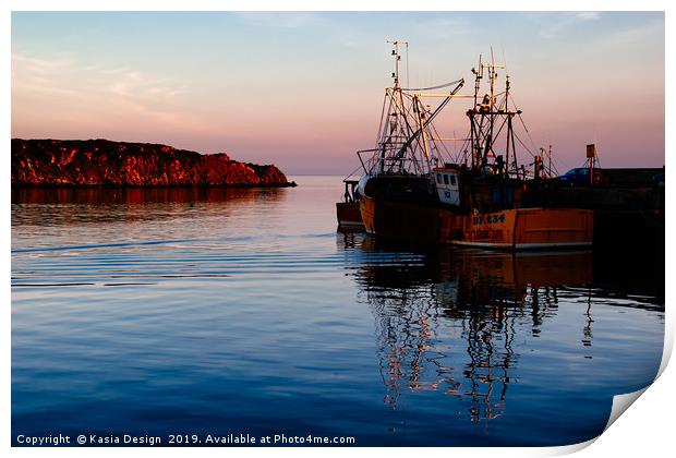 Dusk on Port Ellen Harbour, Islay Print by Kasia Design