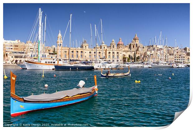 Malta: Traditional Fishing Boat in Vittoriosa Print by Kasia Design
