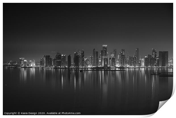 Doha Skyline at Night from the Pearl Print by Kasia Design